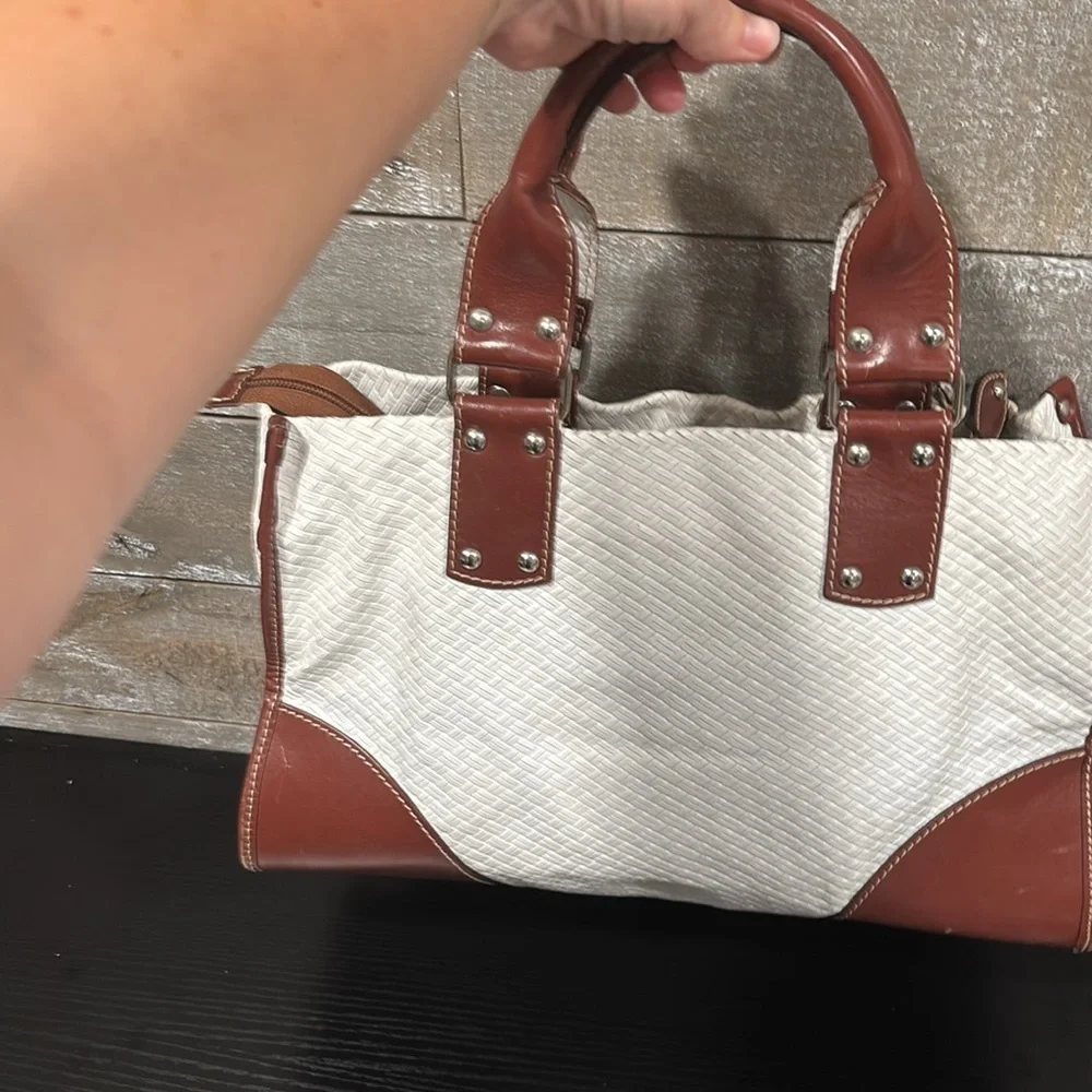 CLAUDIA Firenze genuine leather white and brown made in Italy shoulder bag